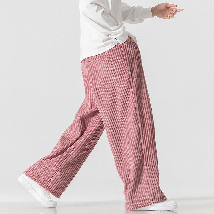 Buddha Stones Pantaloni lunghi da uomo in velluto a coste, tinta unita, stile vintage, con coulisse, per autunno/inverno, a gamba larga e tasca. - image 12