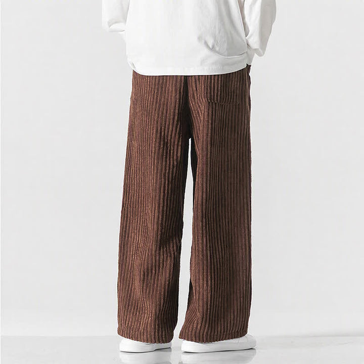 Buddha Stones Pantaloni lunghi da uomo in velluto a coste, tinta unita, stile vintage, con coulisse, per autunno/inverno, a gamba larga e tasca. - image 19