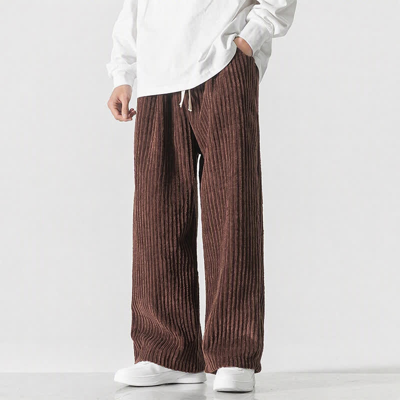 Buddha Stones Pantaloni lunghi da uomo in velluto a coste, tinta unita, stile vintage, con coulisse, per autunno/inverno, a gamba larga e tasca. - image 17