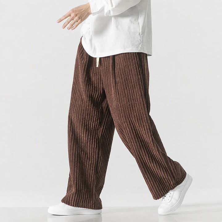 Buddha Stones Pantaloni lunghi da uomo in velluto a coste, tinta unita, stile vintage, con coulisse, per autunno/inverno, a gamba larga e tasca. - image 18