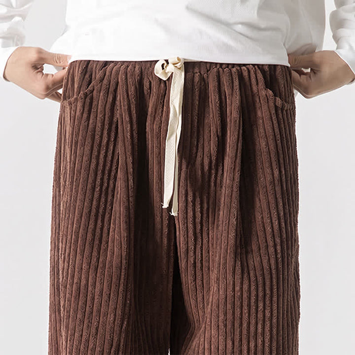 Buddha Stones Pantaloni lunghi da uomo in velluto a coste, tinta unita, stile vintage, con coulisse, per autunno/inverno, a gamba larga e tasca. - image 22