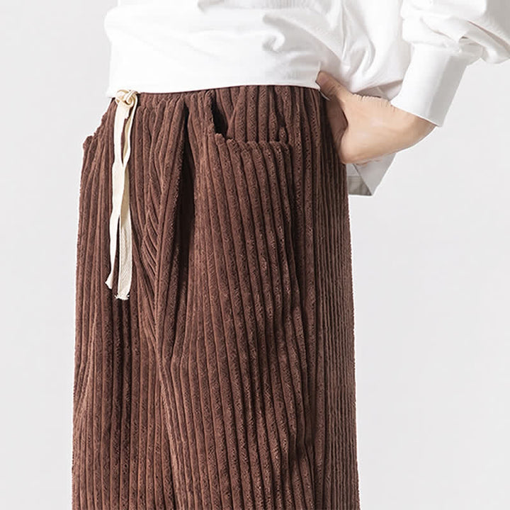 Buddha Stones Pantaloni lunghi da uomo in velluto a coste, tinta unita, stile vintage, con coulisse, per autunno/inverno, a gamba larga e tasca. - image 23