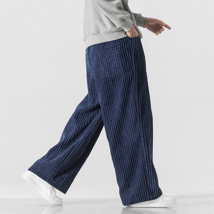 Buddha Stones Pantaloni lunghi da uomo in velluto a coste, tinta unita, stile vintage, con coulisse, per autunno/inverno, a gamba larga e tasca. - image 32