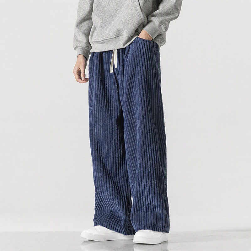 Buddha Stones Pantaloni lunghi da uomo in velluto a coste, tinta unita, stile vintage, con coulisse, per autunno/inverno, a gamba larga e tasca. - image 31