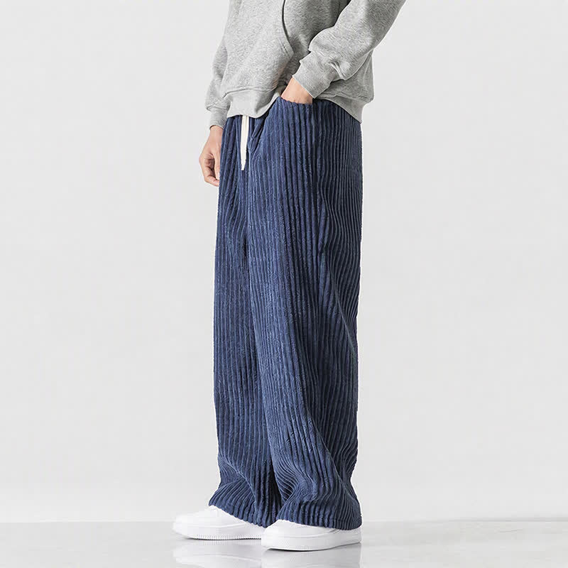 Buddha Stones Pantaloni lunghi da uomo in velluto a coste, tinta unita, stile vintage, con coulisse, per autunno/inverno, a gamba larga e tasca. - image 29
