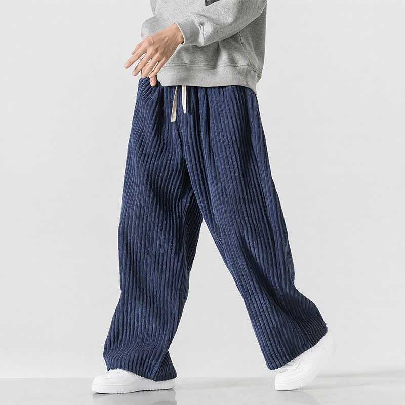 Buddha Stones Pantaloni lunghi da uomo in velluto a coste, tinta unita, stile vintage, con coulisse, per autunno/inverno, a gamba larga e tasca. - image 33