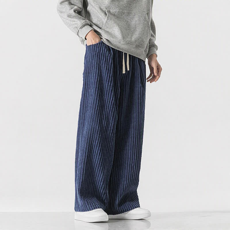 Buddha Stones Pantaloni lunghi da uomo in velluto a coste, tinta unita, stile vintage, con coulisse, per autunno/inverno, a gamba larga e tasca. - image 27