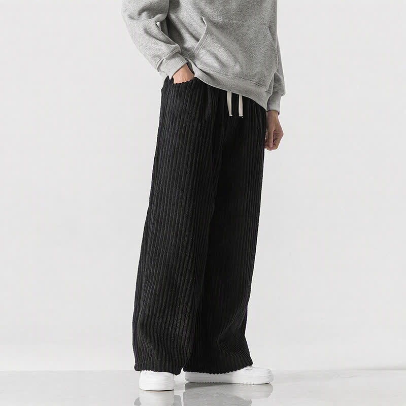 Buddha Stones Pantaloni lunghi da uomo in velluto a coste, tinta unita, stile vintage, con coulisse, per autunno/inverno, a gamba larga e tasca. - image 35