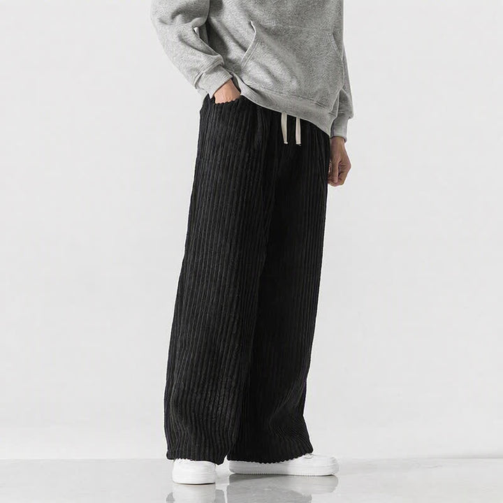 Buddha Stones Pantaloni lunghi da uomo in velluto a coste, tinta unita, stile vintage, con coulisse, per autunno/inverno, a gamba larga e tasca. - image 35