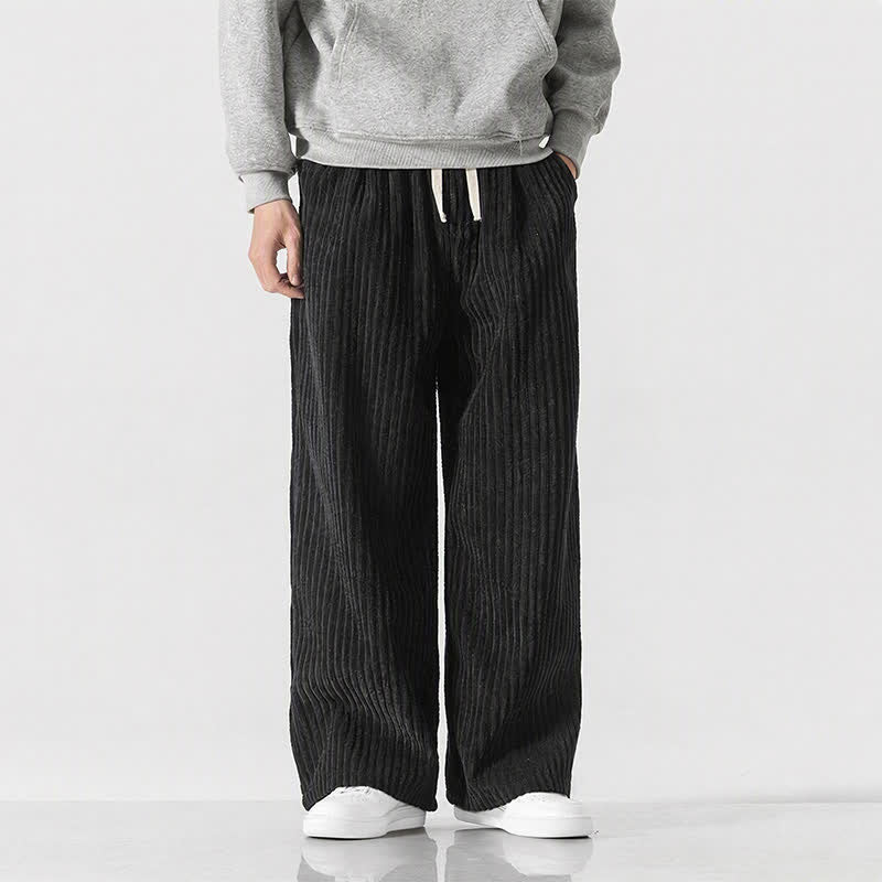 Buddha Stones Pantaloni lunghi da uomo in velluto a coste, tinta unita, stile vintage, con coulisse, per autunno/inverno, a gamba larga e tasca. - Nero - US/UK/AU46, EU56 (5XL) - image 34
