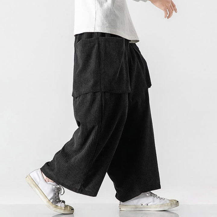 Buddha Stones Pantaloni da uomo a gamba larga, stile vintage, minimalisti, con coulisse, tinta unita, per autunno/inverno. - image 2