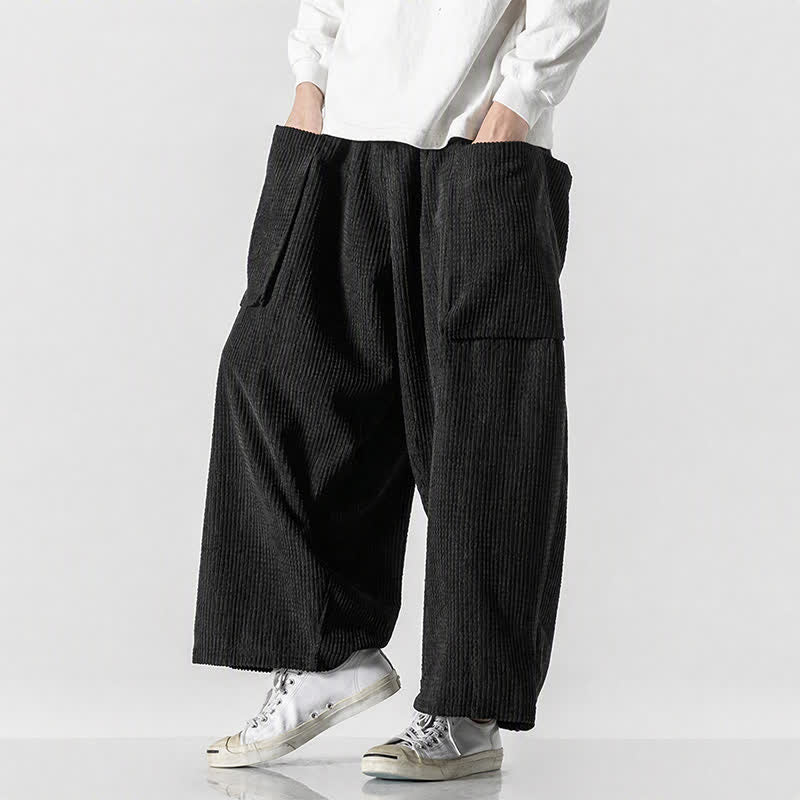 Buddha Stones Pantaloni da uomo a gamba larga, stile vintage, minimalisti, con coulisse, tinta unita, per autunno/inverno. - image 7