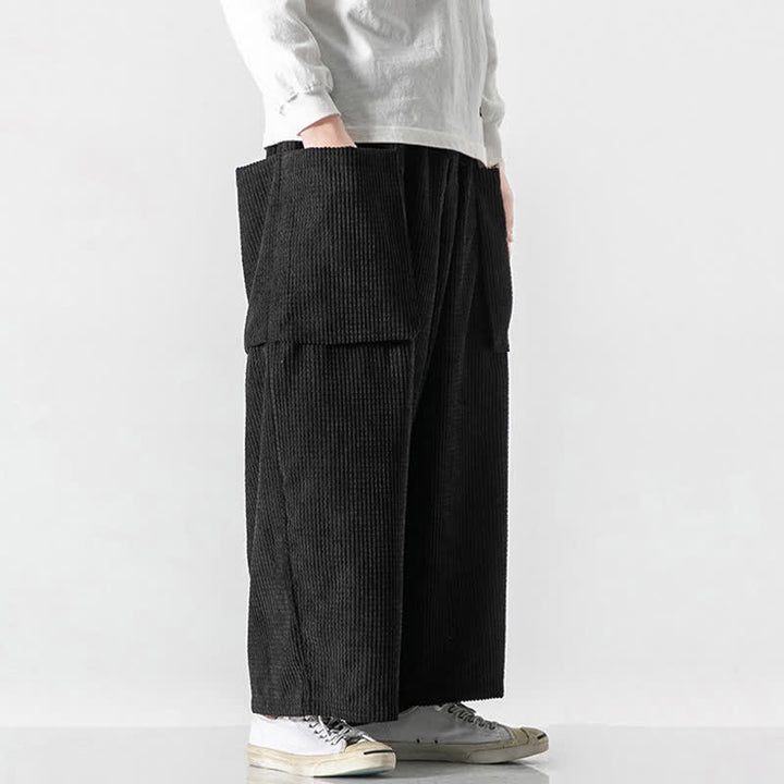Buddha Stones Pantaloni da uomo a gamba larga, stile vintage, minimalisti, con coulisse, tinta unita, per autunno/inverno. - image 3
