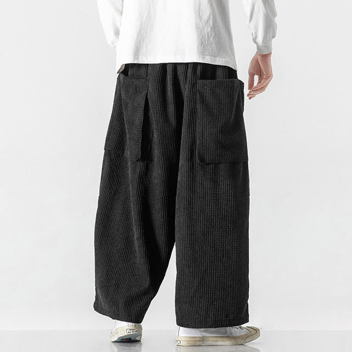 Buddha Stones Pantaloni da uomo a gamba larga, stile vintage, minimalisti, con coulisse, tinta unita, per autunno/inverno. - image 4