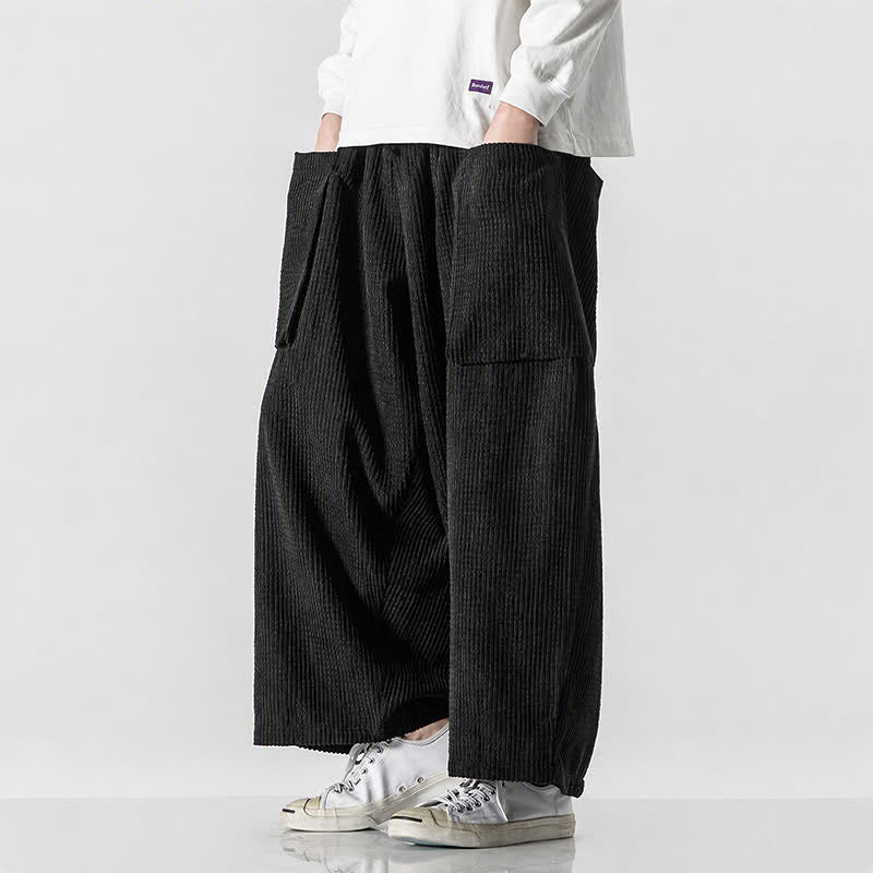 Buddha Stones Pantaloni da uomo a gamba larga, stile vintage, minimalisti, con coulisse, tinta unita, per autunno/inverno. - image 6