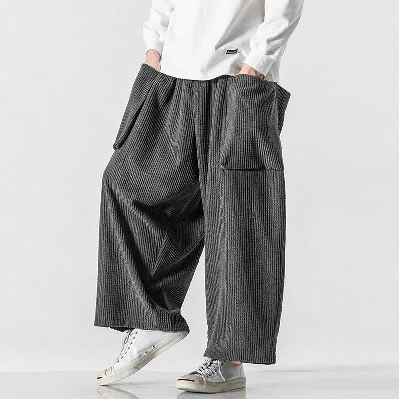 Buddha Stones Pantaloni da uomo a gamba larga, stile vintage, minimalisti, con coulisse, tinta unita, per autunno/inverno. - image 13