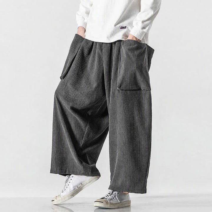 Buddha Stones Pantaloni da uomo a gamba larga, stile vintage, minimalisti, con coulisse, tinta unita, per autunno/inverno. - image 13