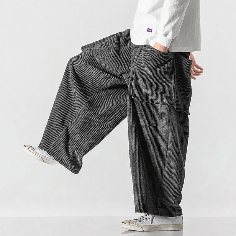 Buddha Stones Pantaloni da uomo a gamba larga, stile vintage, minimalisti, con coulisse, tinta unita, per autunno/inverno. - image 14
