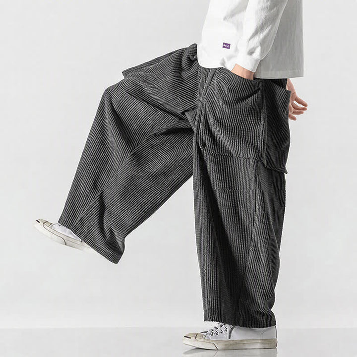 Buddha Stones Pantaloni da uomo a gamba larga, stile vintage, minimalisti, con coulisse, tinta unita, per autunno/inverno. - image 14