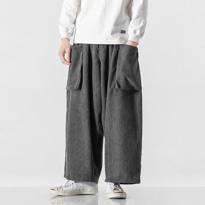 Buddha Stones Pantaloni da uomo a gamba larga, stile vintage, minimalisti, con coulisse, tinta unita, per autunno/inverno. - Grigio tenue - US/UK/AU46, EU56 (5XL) - image 8