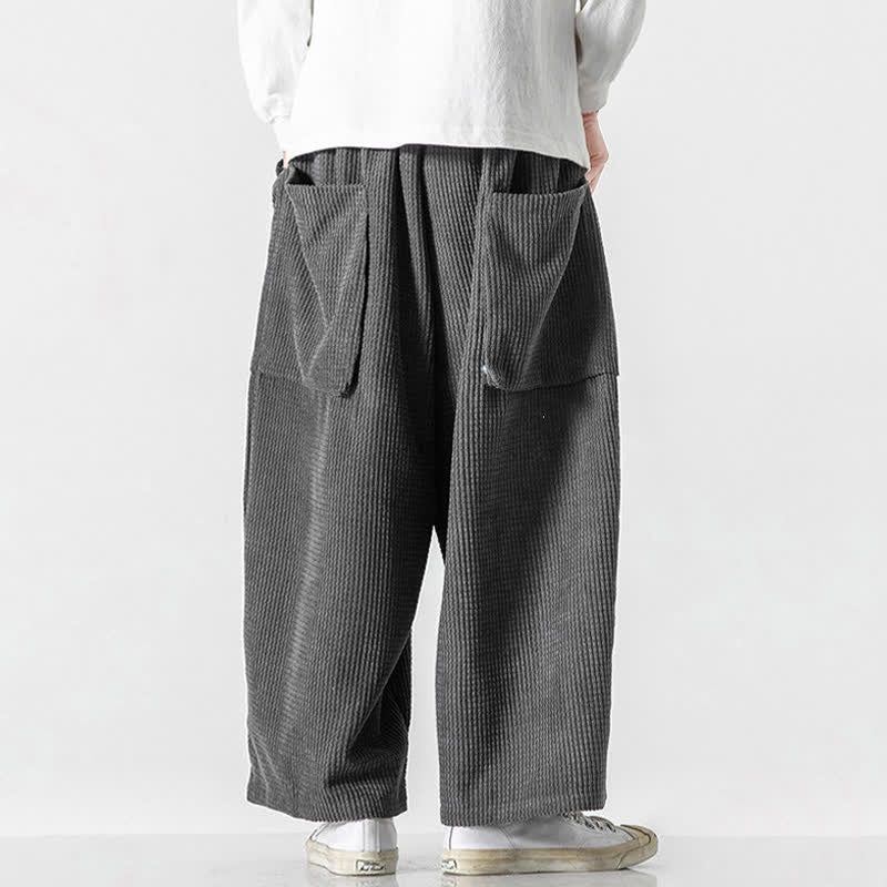 Buddha Stones Pantaloni da uomo a gamba larga, stile vintage, minimalisti, con coulisse, tinta unita, per autunno/inverno. - image 12