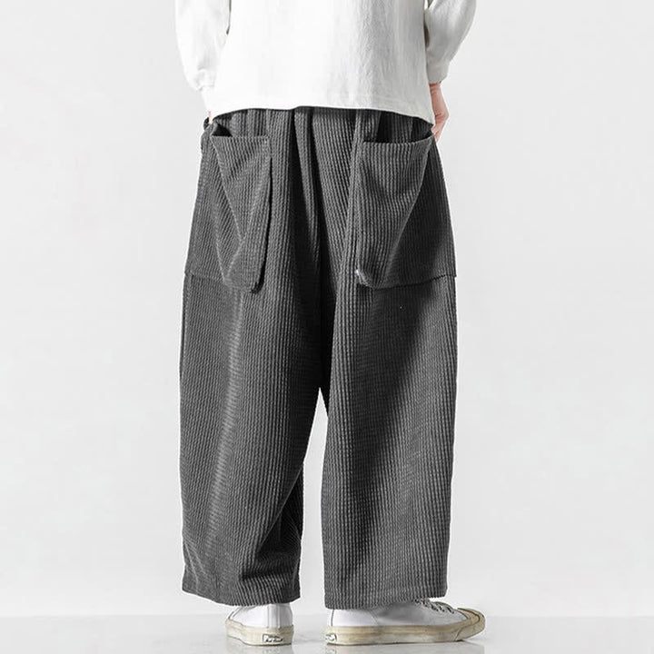 Buddha Stones Pantaloni da uomo a gamba larga, stile vintage, minimalisti, con coulisse, tinta unita, per autunno/inverno. - image 12