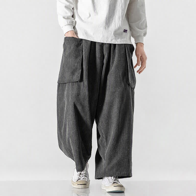 Buddha Stones Pantaloni da uomo a gamba larga, stile vintage, minimalisti, con coulisse, tinta unita, per autunno/inverno. - image 11