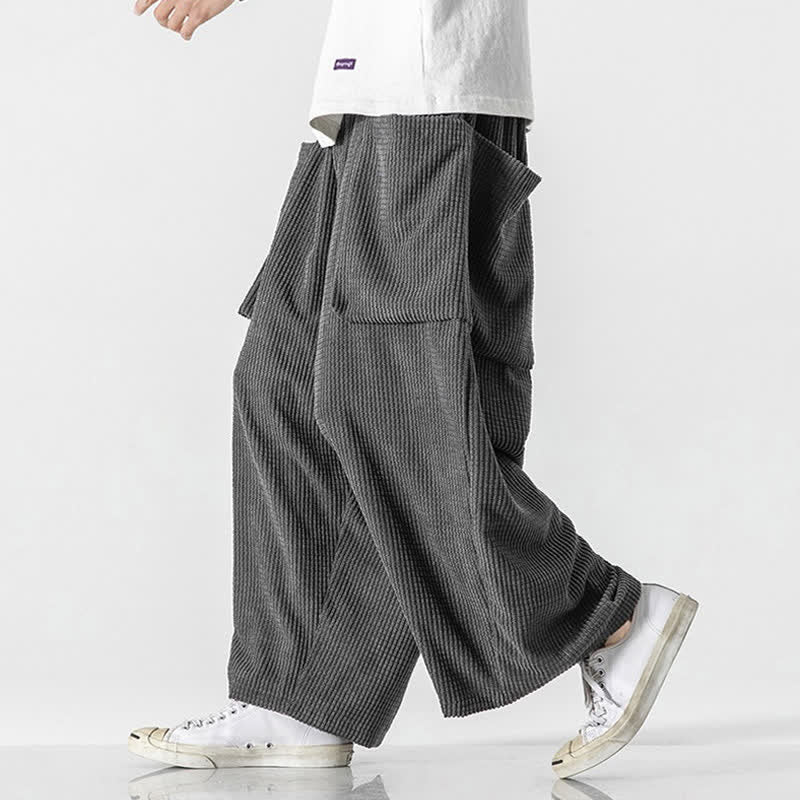 Buddha Stones Pantaloni da uomo a gamba larga, stile vintage, minimalisti, con coulisse, tinta unita, per autunno/inverno. - image 10