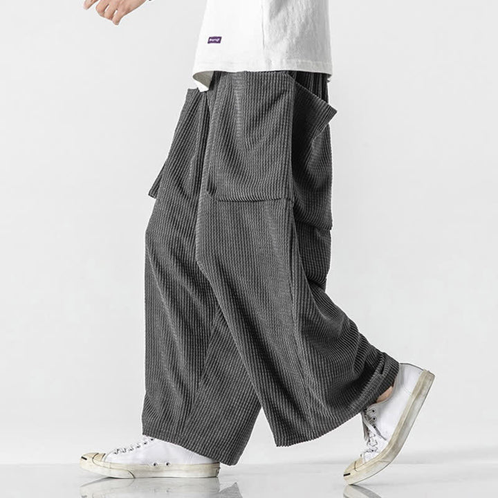 Buddha Stones Pantaloni da uomo a gamba larga, stile vintage, minimalisti, con coulisse, tinta unita, per autunno/inverno. - image 10