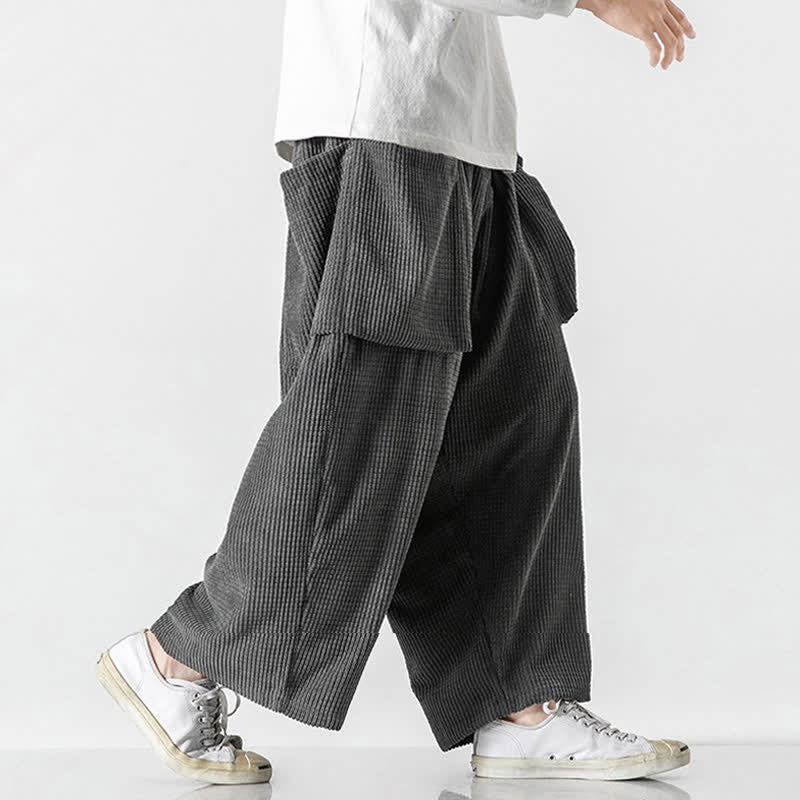 Buddha Stones Pantaloni da uomo a gamba larga, stile vintage, minimalisti, con coulisse, tinta unita, per autunno/inverno. - image 9