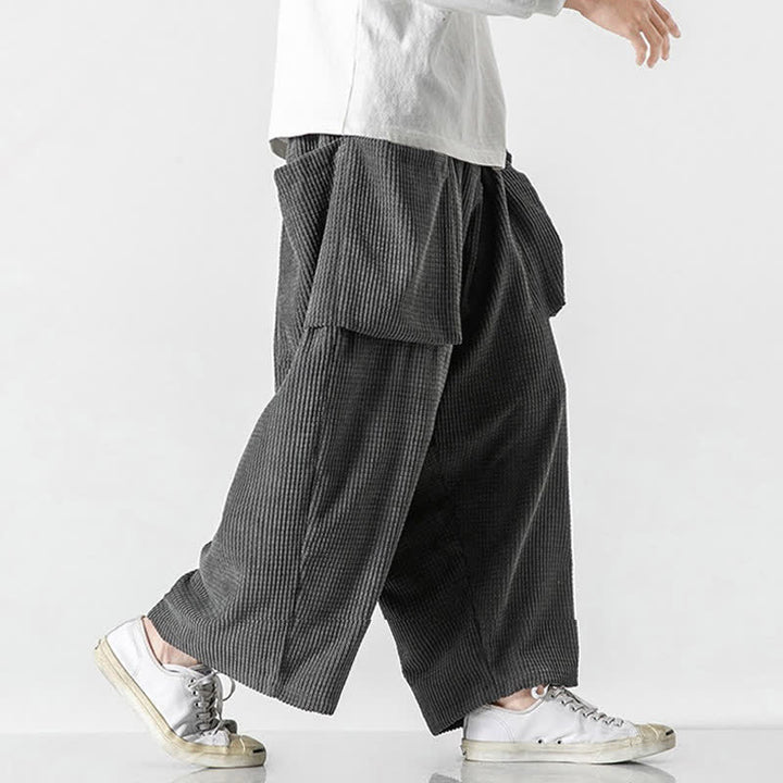 Buddha Stones Pantaloni da uomo a gamba larga, stile vintage, minimalisti, con coulisse, tinta unita, per autunno/inverno. - image 9