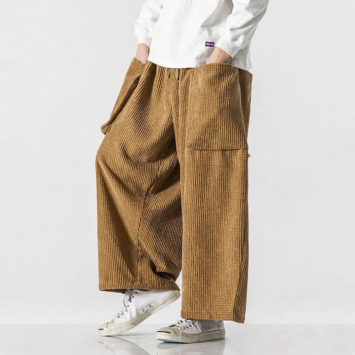 Buddha Stones Pantaloni da uomo a gamba larga, stile vintage, minimalisti, con coulisse, tinta unita, per autunno/inverno. - image 22