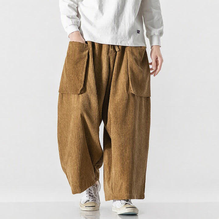 Buddha Stones Pantaloni da uomo a gamba larga, stile vintage, minimalisti, con coulisse, tinta unita, per autunno/inverno. - image 21