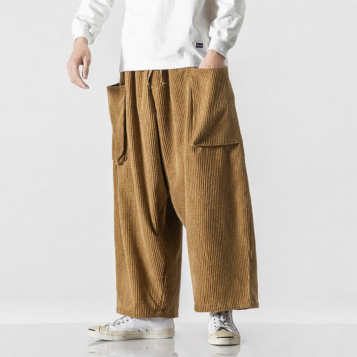 Buddha Stones Pantaloni da uomo a gamba larga, stile vintage, minimalisti, con coulisse, tinta unita, per autunno/inverno. - image 17