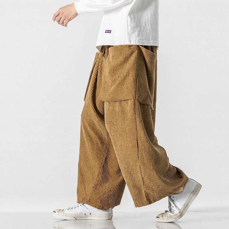 Buddha Stones Pantaloni da uomo a gamba larga, stile vintage, minimalisti, con coulisse, tinta unita, per autunno/inverno. - image 19