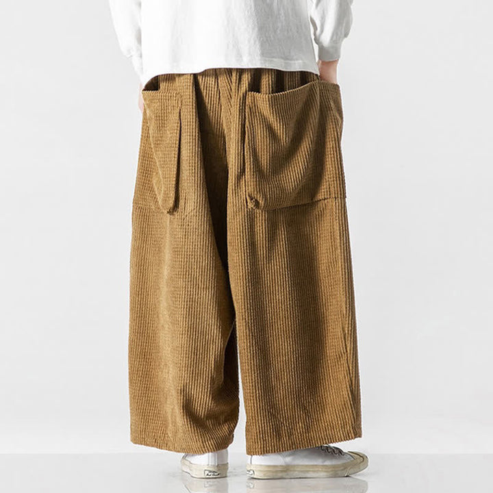Buddha Stones Pantaloni da uomo a gamba larga, stile vintage, minimalisti, con coulisse, tinta unita, per autunno/inverno. - image 20