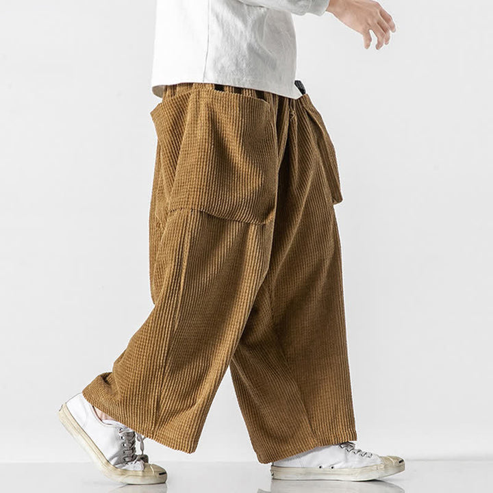 Buddha Stones Pantaloni da uomo a gamba larga, stile vintage, minimalisti, con coulisse, tinta unita, per autunno/inverno. - image 18