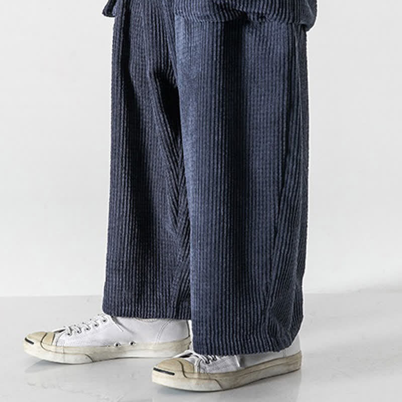 Buddha Stones Pantaloni da uomo a gamba larga, stile vintage, minimalisti, con coulisse, tinta unita, per autunno/inverno. - image 33