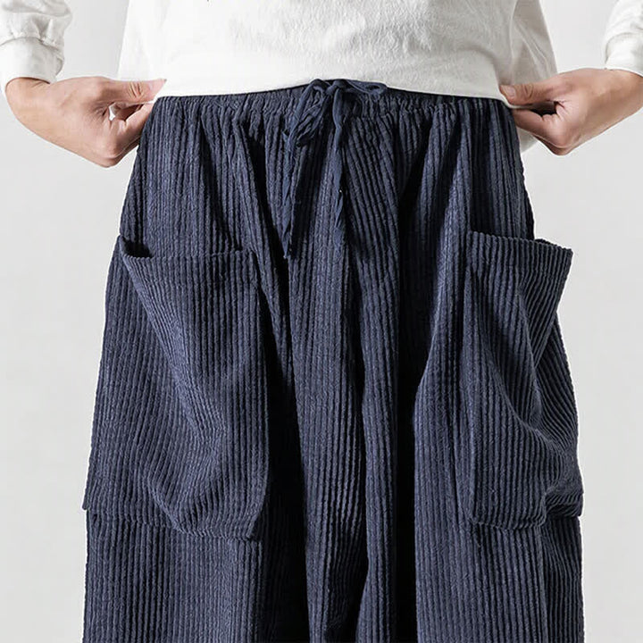 Buddha Stones Pantaloni da uomo a gamba larga, stile vintage, minimalisti, con coulisse, tinta unita, per autunno/inverno. - image 31
