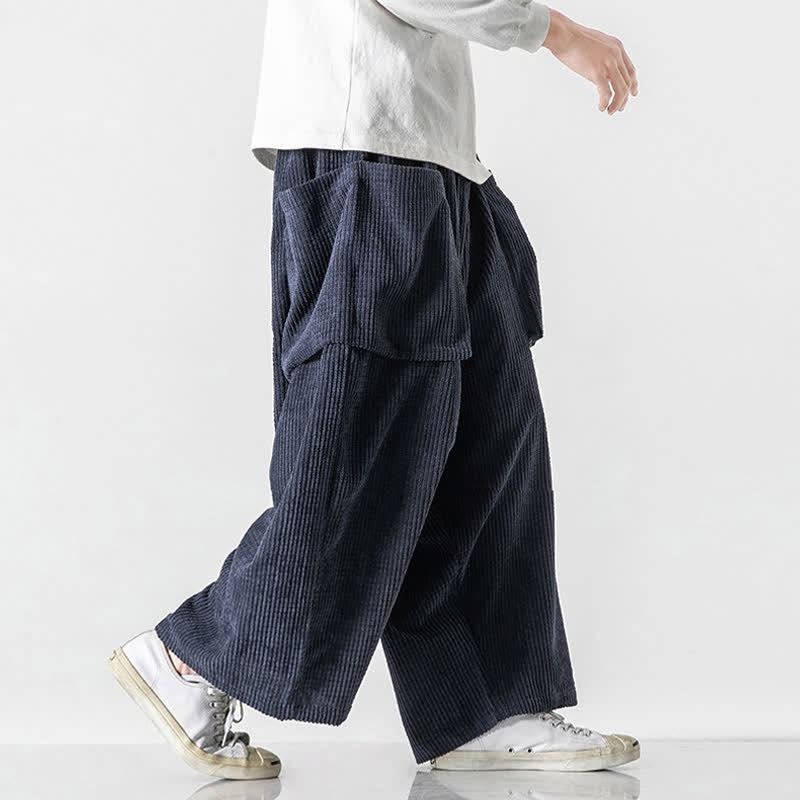 Buddha Stones Pantaloni da uomo a gamba larga, stile vintage, minimalisti, con coulisse, tinta unita, per autunno/inverno. - image 24