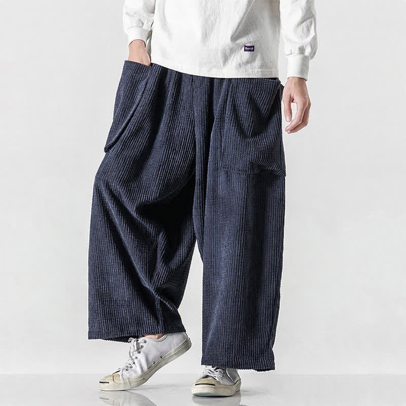 Buddha Stones Pantaloni da uomo a gamba larga, stile vintage, minimalisti, con coulisse, tinta unita, per autunno/inverno. - image 30