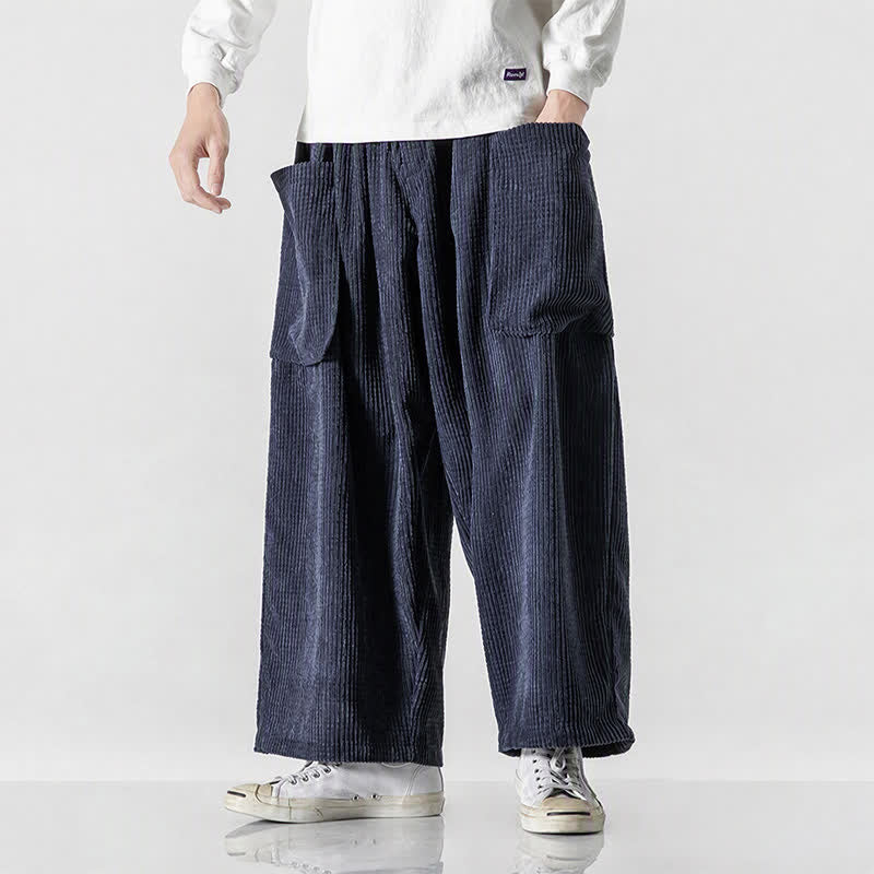 Buddha Stones Pantaloni da uomo a gamba larga, stile vintage, minimalisti, con coulisse, tinta unita, per autunno/inverno. - image 25