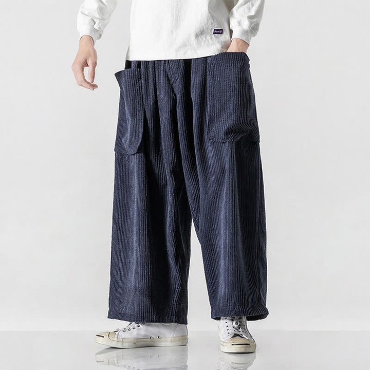 Buddha Stones Pantaloni da uomo a gamba larga, stile vintage, minimalisti, con coulisse, tinta unita, per autunno/inverno. - image 25