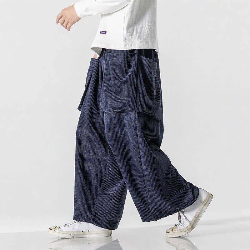 Buddha Stones Pantaloni da uomo a gamba larga, stile vintage, minimalisti, con coulisse, tinta unita, per autunno/inverno. - image 29