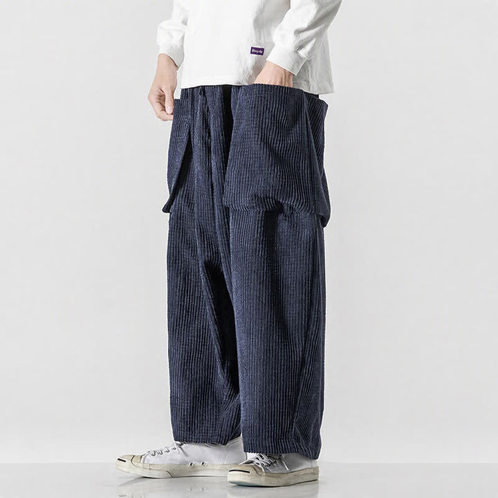 Buddha Stones Pantaloni da uomo a gamba larga, stile vintage, minimalisti, con coulisse, tinta unita, per autunno/inverno. - image 26