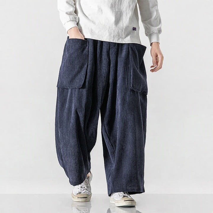 Buddha Stones Pantaloni da uomo a gamba larga, stile vintage, minimalisti, con coulisse, tinta unita, per autunno/inverno. - image 28