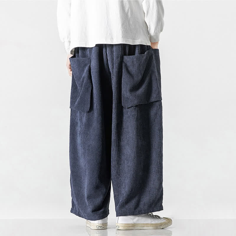 Buddha Stones Pantaloni da uomo a gamba larga, stile vintage, minimalisti, con coulisse, tinta unita, per autunno/inverno. - image 27