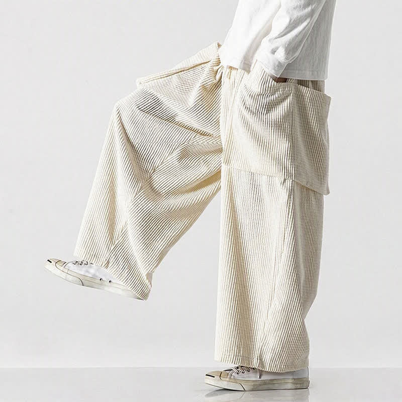 Buddha Stones Pantaloni da uomo a gamba larga, stile vintage, minimalisti, con coulisse, tinta unita, per autunno/inverno. - image 41