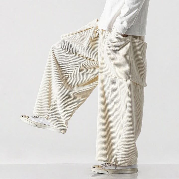 Buddha Stones Pantaloni da uomo a gamba larga, stile vintage, minimalisti, con coulisse, tinta unita, per autunno/inverno. - image 41