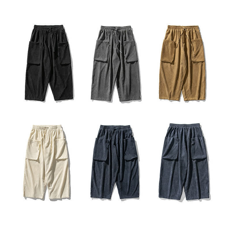 Buddha Stones Pantaloni da uomo a gamba larga, stile vintage, minimalisti, con coulisse, tinta unita, per autunno/inverno. - image 42